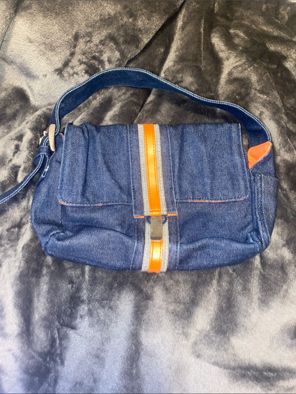Glow by JLo Denim Satchel with Orange Accent Strap